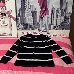 Ralph Lauren Navy and White Striped Crewneck Sweater